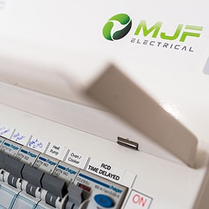 MJF Electrical logo on electrical switchboard