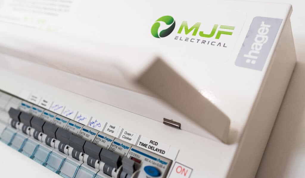 MJF Electrical logo on electrical switchboard