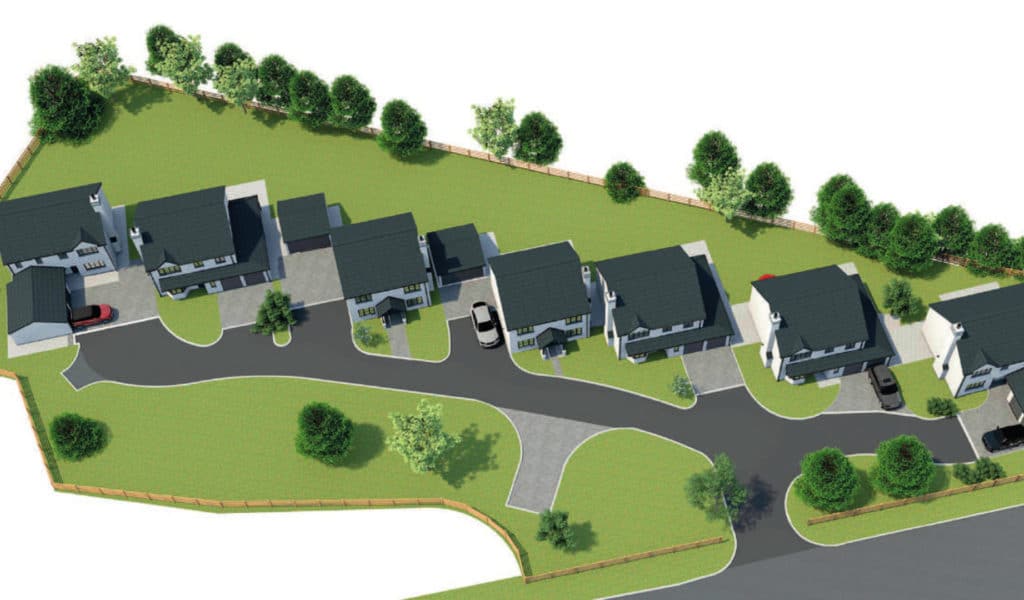 Artistic impression of 7-plot housing plan from above